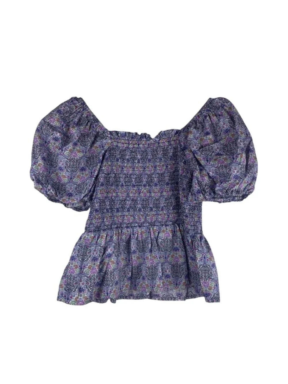 J.Crew Liberty Fabric Floral Smocked Puff Sleeve Peplum Top Medium Cotton BG161